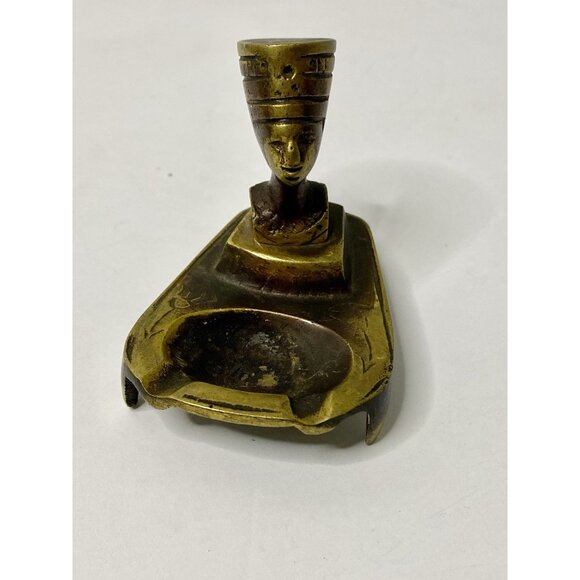 Egyptian Queen Nefertiti Brass Gold Tone Metal Small Ashtray Vintage Home Decor - Picture 1 of 8
